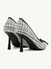 Women Plaid Pattern Bow Decor Casual High Heel Pumps